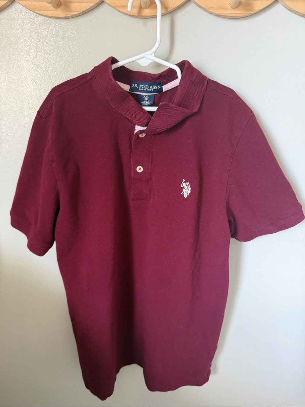 U.S. Polo Assn. Boys 2XL Burgundy Solid Cotton Knit Short Sleeve Polo